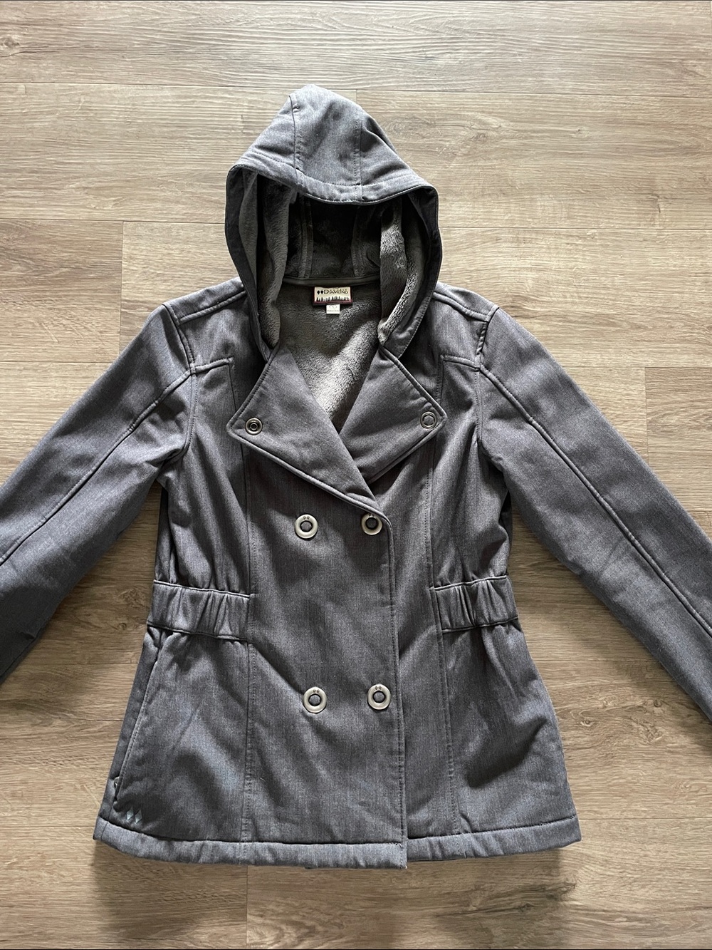 Hooded Double-Breasted Peacoat Jacket - Gray